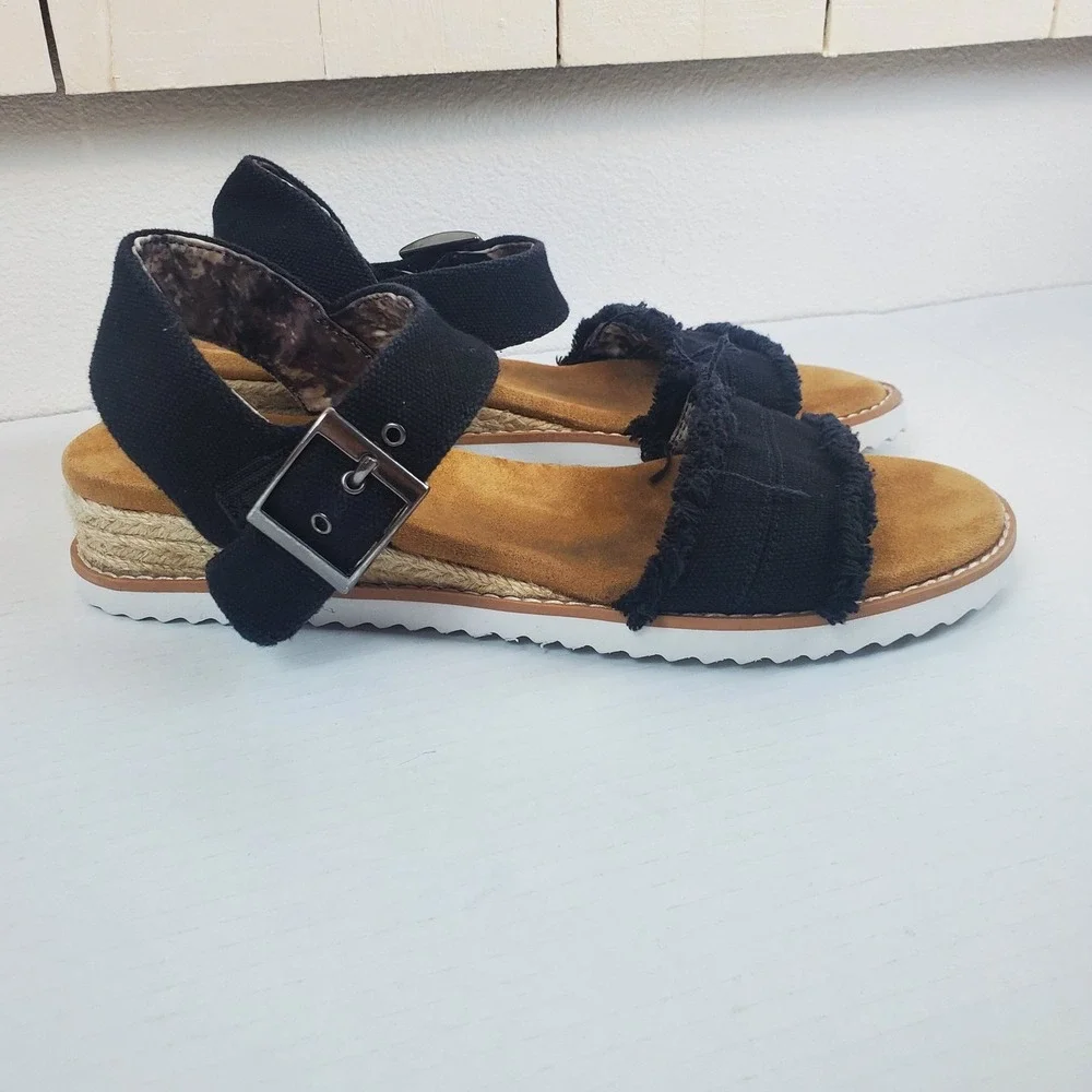 Skechers BOBS Desert Kiss Secret Picnic Black Frayed Espadrille Sandals 113541